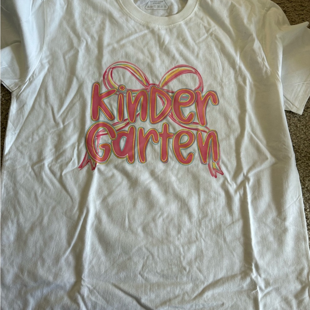 White T-Shirt with Pink and Yellow Graphic